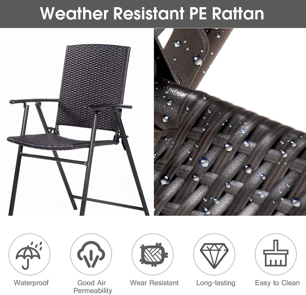Set of 4 Folding Wicker Rattan Bar Stools with Back O379
