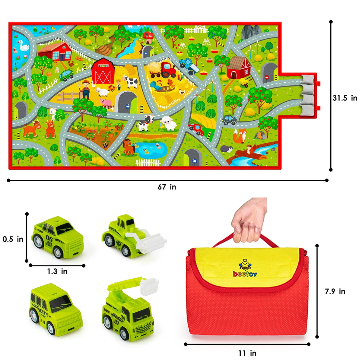 Farm Rug Play Mat with 4 Toy Cars Y316