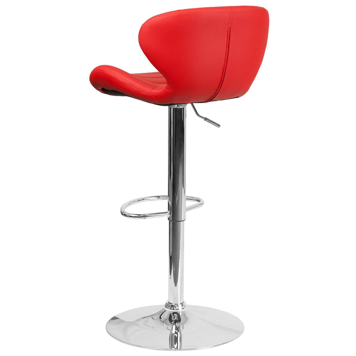 Red Adjustable Height Barstool with Curved Back and Chrome Base L6254