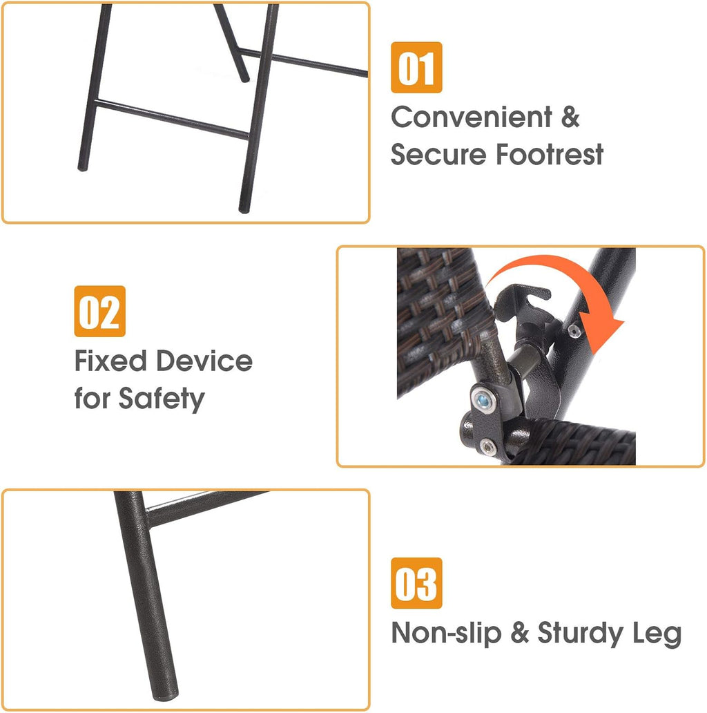 Set of 4 Folding Wicker Rattan Bar Stools with Back O379