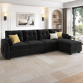 Black Velvet L Shaped Sectional Couch with Storage Ottoman A286835