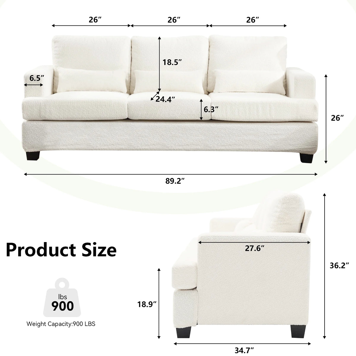 89" Boucle Upholstered 3 Seater Sofa U727583