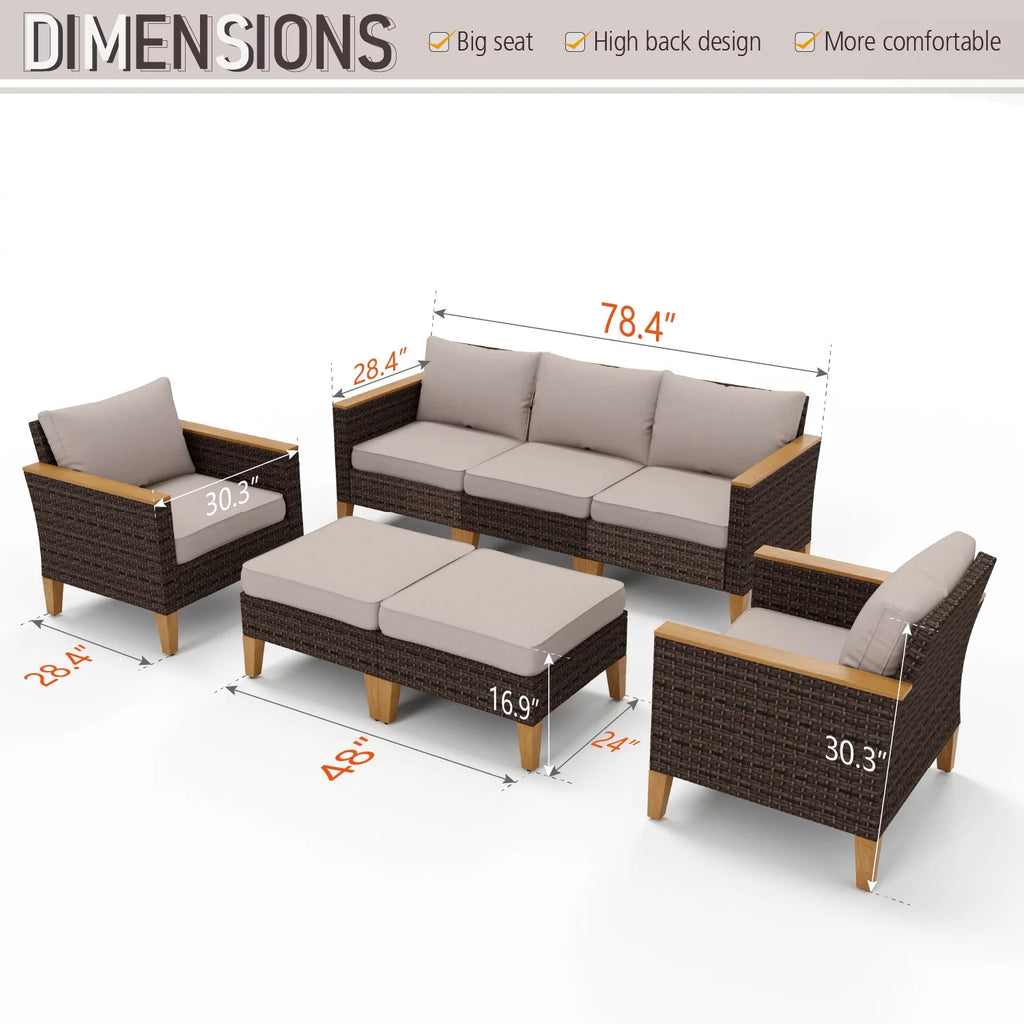 7 Piece Beige Wicker Patio Conversation Set U80574