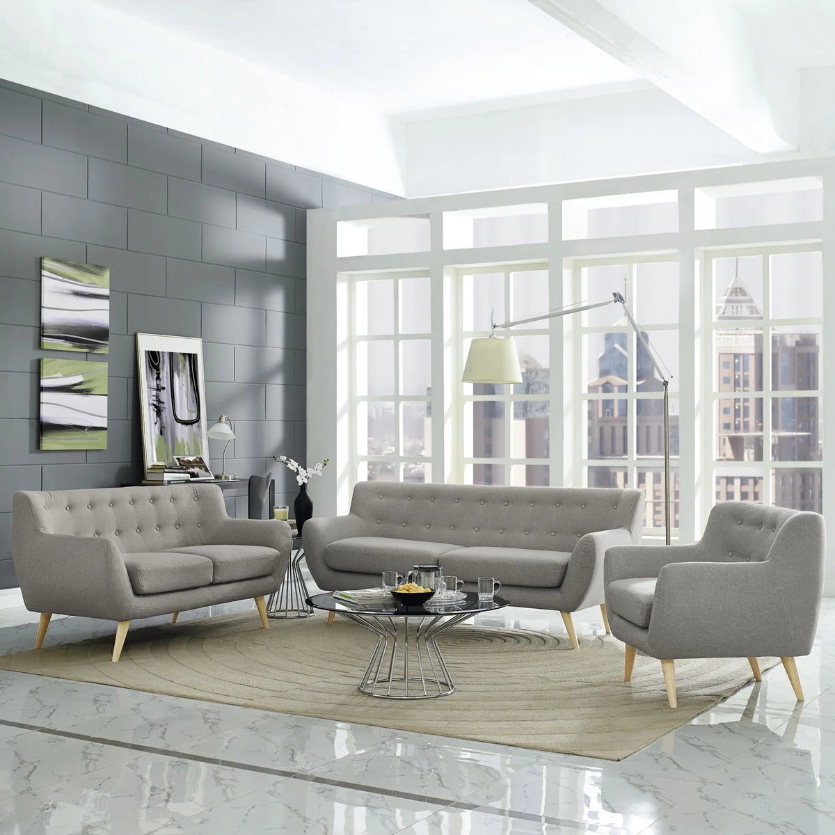 Grey Fabric Three PCS Living Room Set S518665