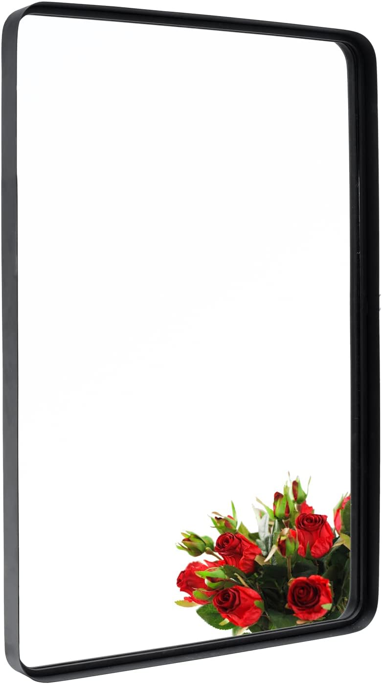 Black Rectangle Wall Mirror with Metal Rounded Corner Frame I984