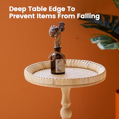 Rattan Round Small Side Table with Solid Wood Leg X5326