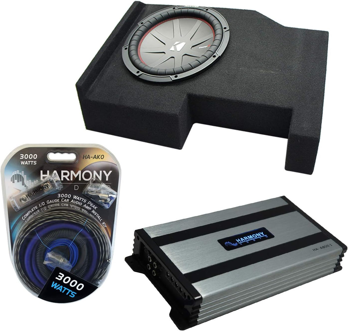 Compatible with GMC Sierra Crew Cab Kicker Bundle CompR CWR10 Single 10 Sub Box Harmony HA-A800.1 G49509