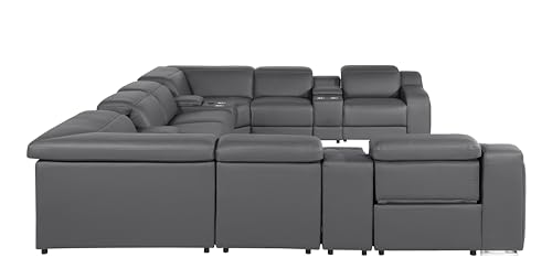 12-Piece Italian Leather Sectional Sofa Set with 4 Recliners, Light Gray S4759