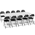 11 Pieces 8 Ft Heavy Duty Plastic Folding Utility Dining Table and Chair Set, White/Black A88579