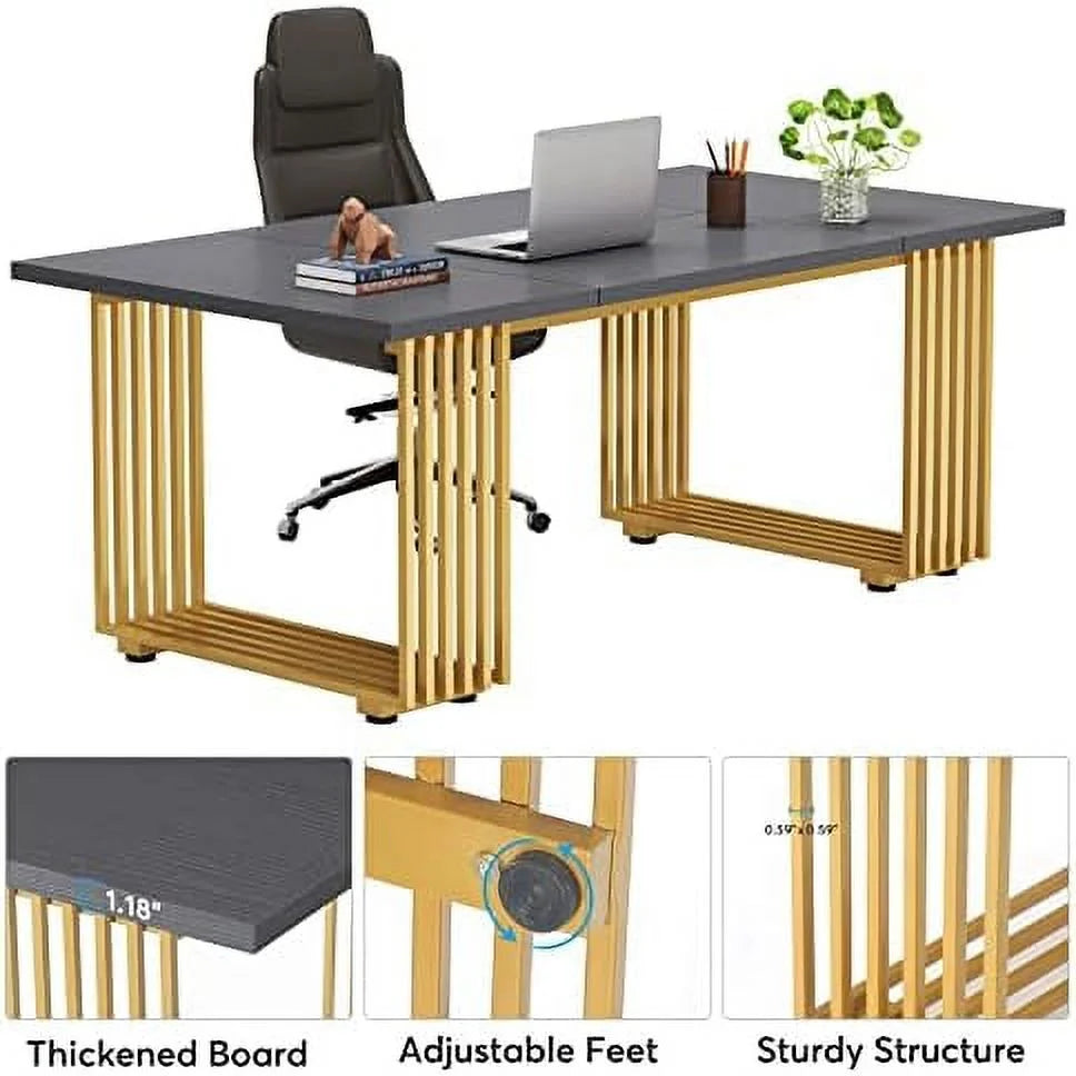 70.9" Wood Computer Desk with Black Metal Legs S967972