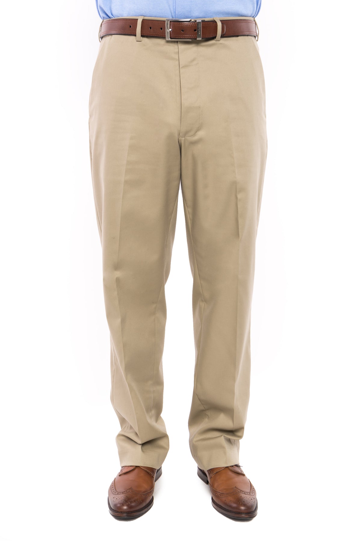 Khaki Flat Front Chino Twill Pant with Magnetic Closures E1496