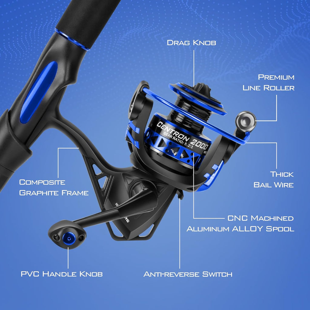 Fishing Rod and Reel Combo, IM6 Graphite 2Pc, Stainless Steel Guides with Ceramic Rings, EVA Handles W268185