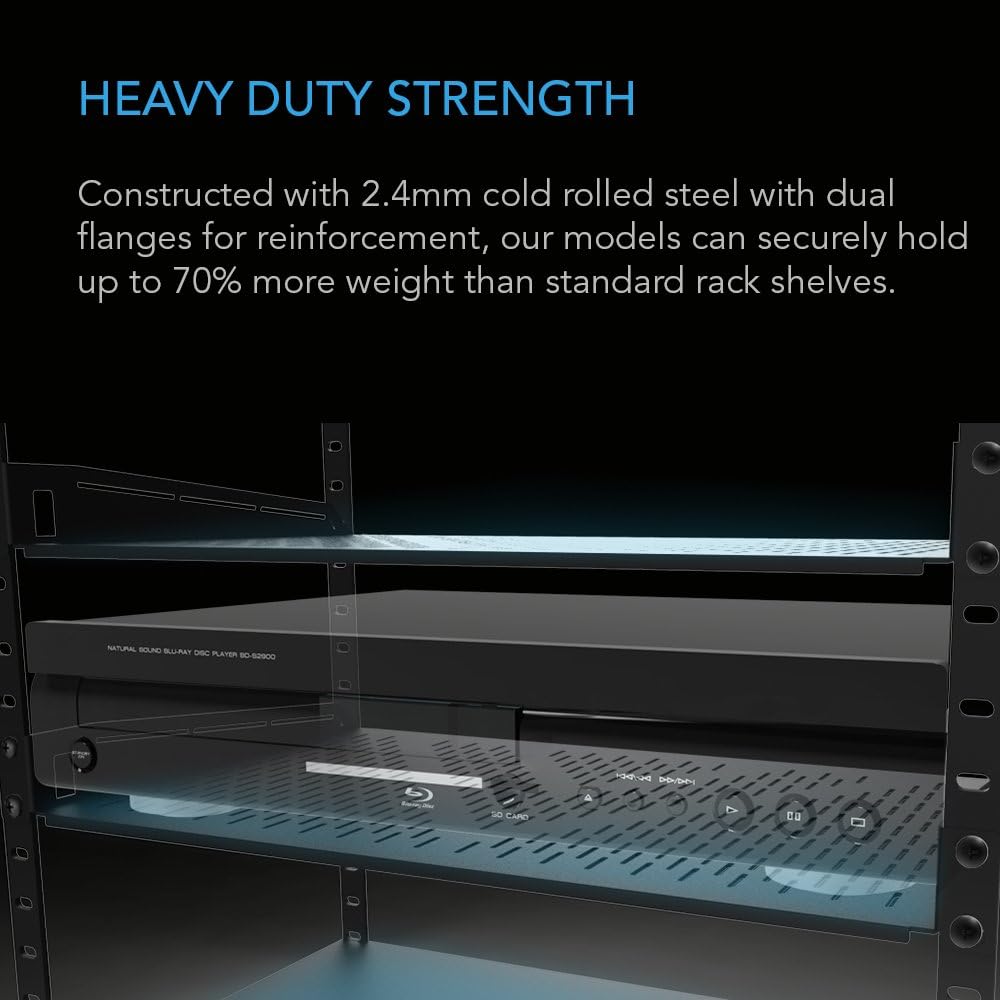 Vented Cantilever 1U Universal Rack Shelf, 10 Deep, Heavy-Duty 2.4mm Cold Rolled Steel, 60lbs Capacity Pack of 2 W72821