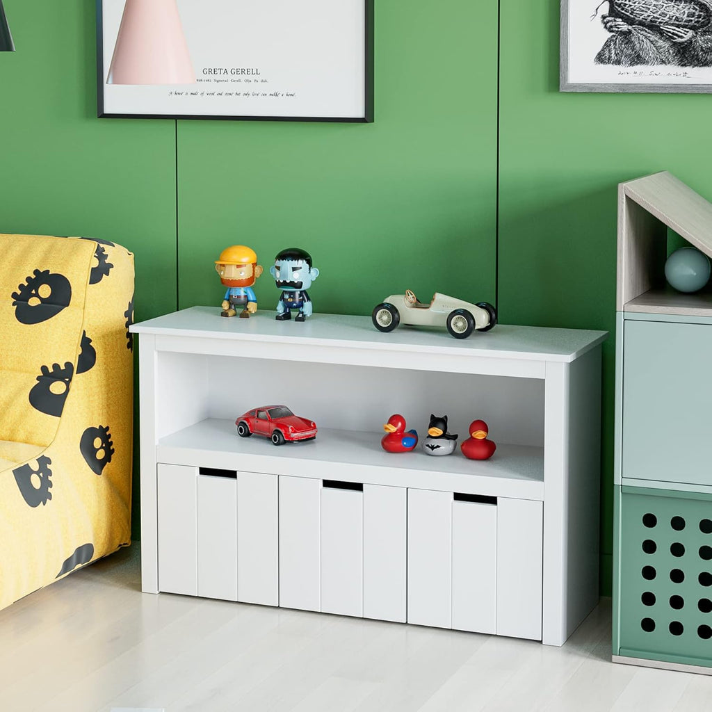 3 Drawers Floor Storage Chest with Wheels and Shelf S582