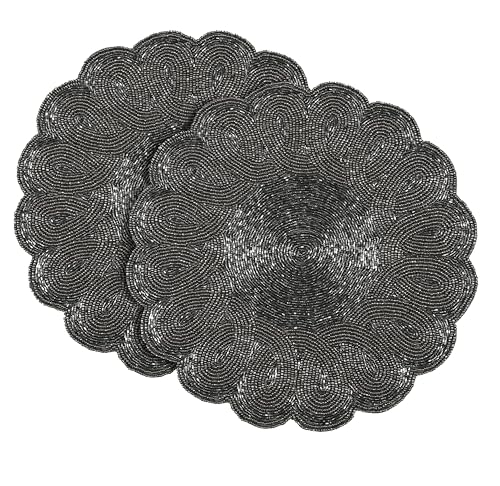 Navy Beaded Round Placemats Set of 2 13 Inches I63237