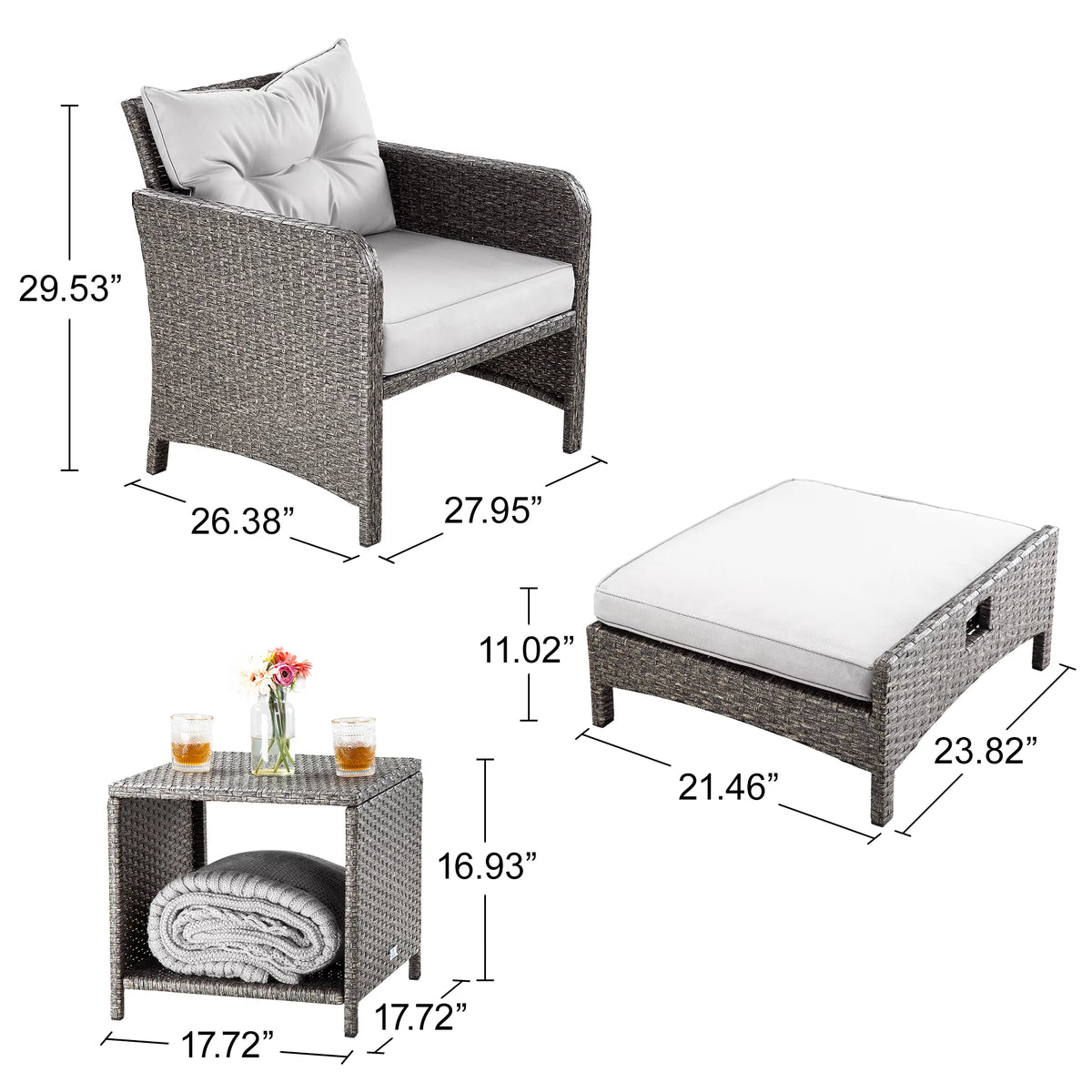 5 Pieces Wicker Patio Furniture Set with Ottomans Y99130