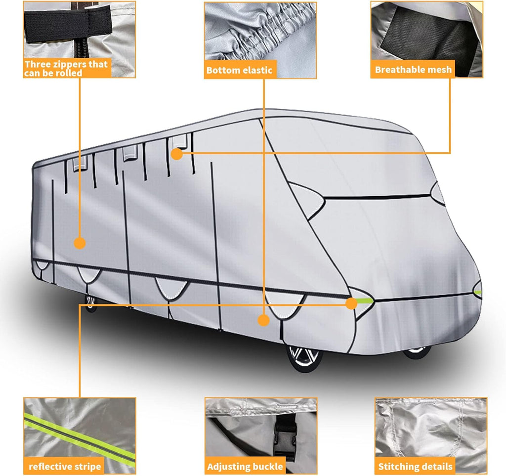 450D Double Oxford Cloth Travel Trailer RV Cover with Lashing Straps X221