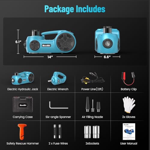 5 Ton 12V Hydraulic Electric Car Jack Kit with Impact Wrench and Tire Inflator Pump V395