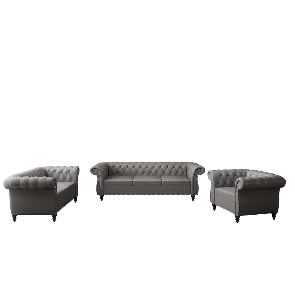 Gray 3 Piece Faux Leather Sofa Set Q314450