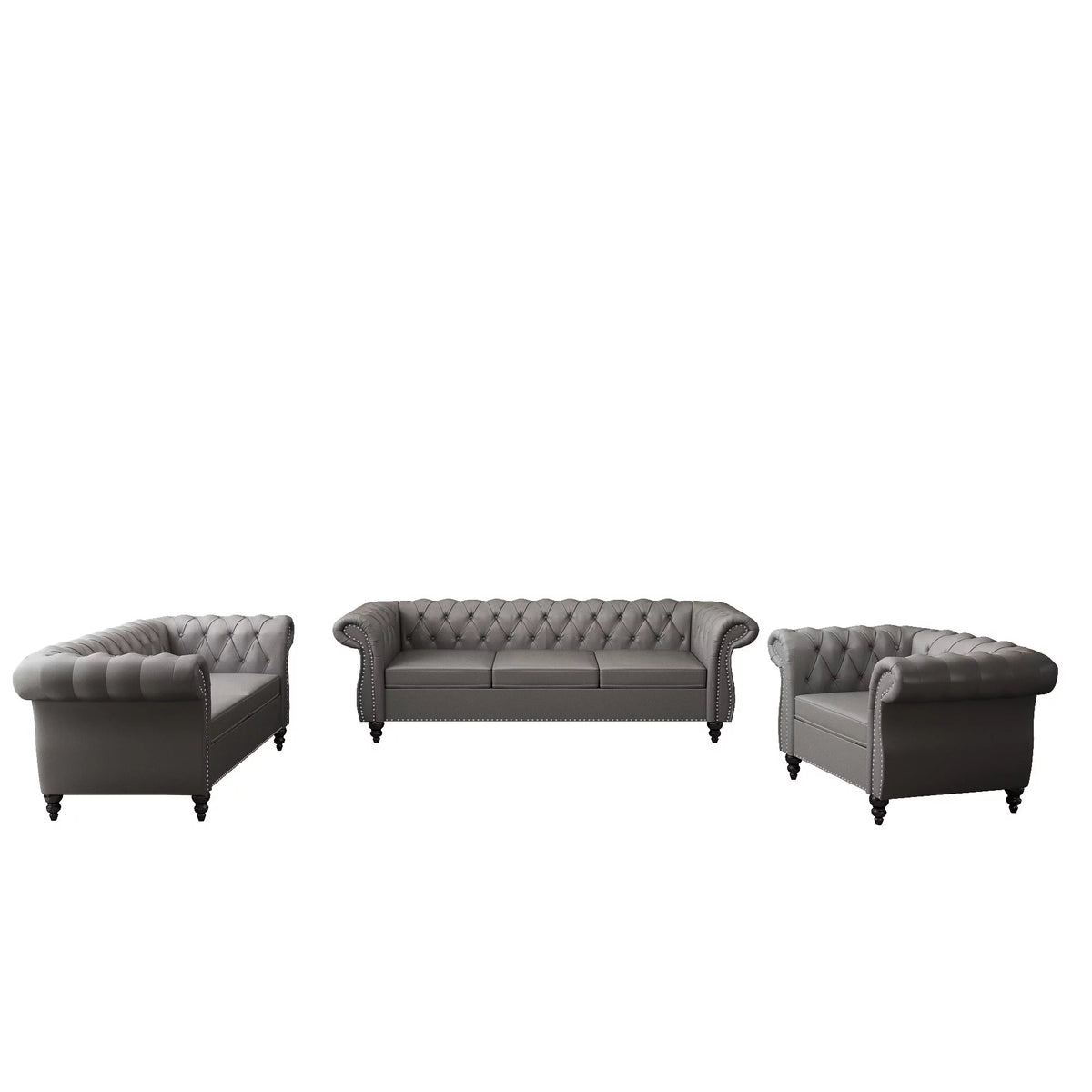 Gray 3 Piece Faux Leather Sofa Set Q314450