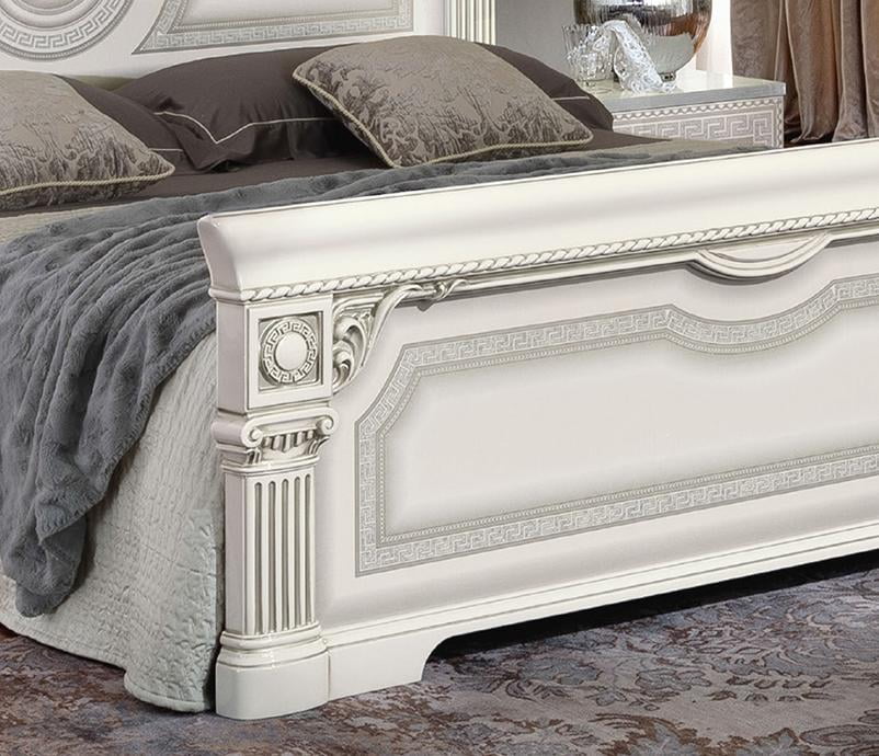 Glossy White Silver Finish Queen Bedroom Set 3Pcs J68416