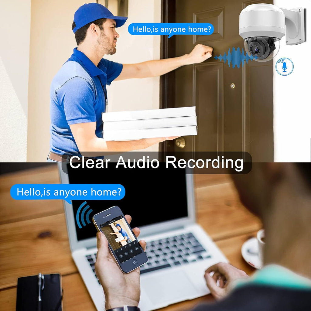 5MP PTZ PoE Dome IP Camera with Mic/Audio, 4X Optical Zoom, 164ft Night Vision, IP67 Waterproof H891
