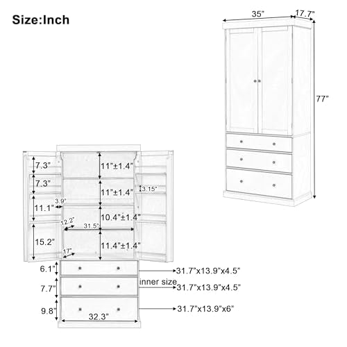 77" Grey Wooden Kitchen Pantry with 3 Drawers Z89433
