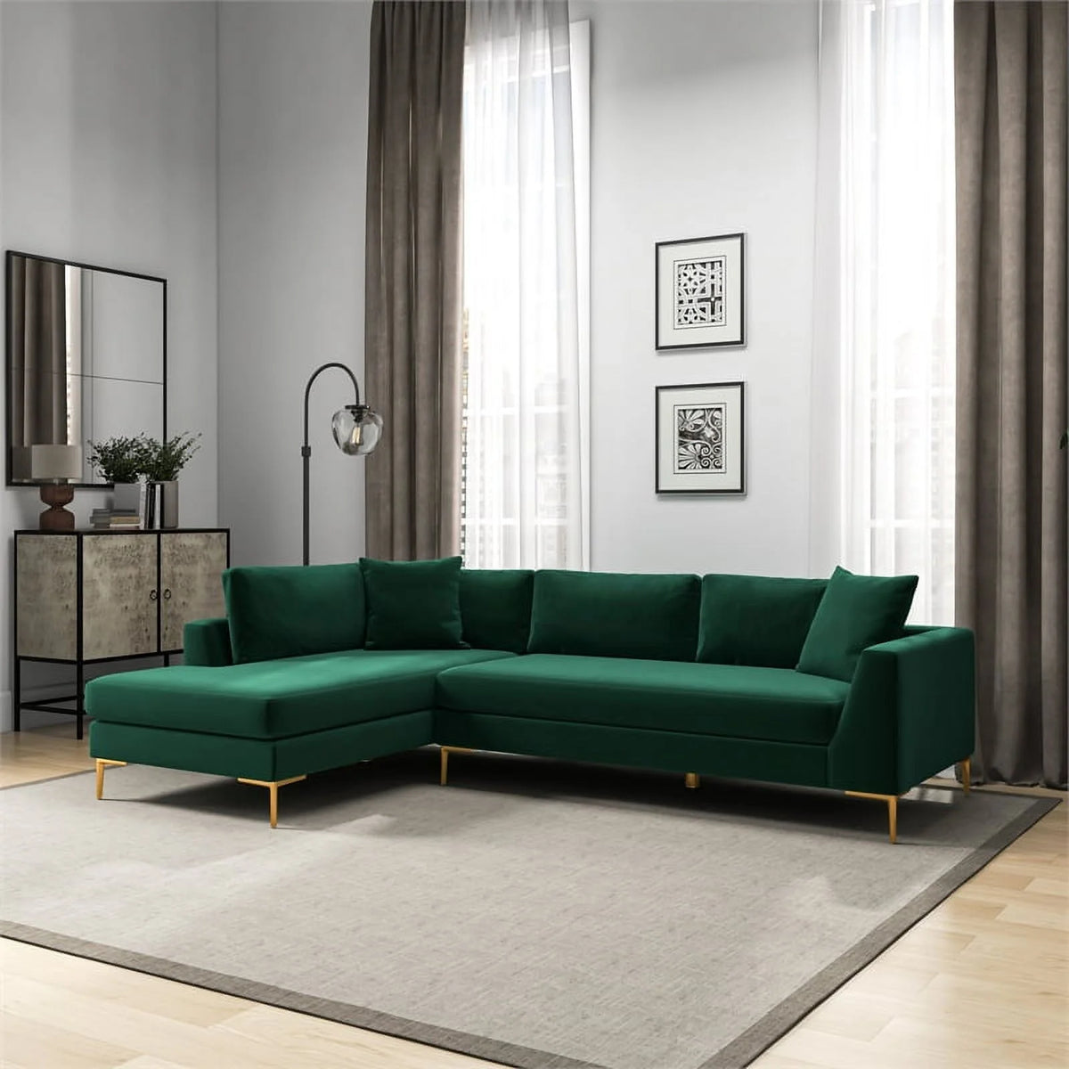 Green Velvet L-Shaped Left-Facing Sectional N54553