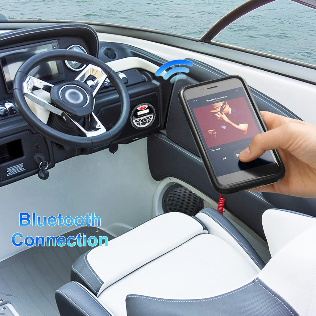 Marine Bluetooth Receiver AM FM Radio 4 inch Waterproof Speakers 2 Pairs Black Antenna D795