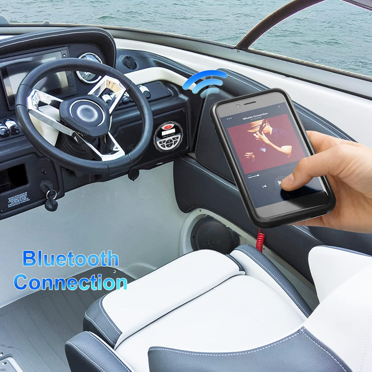 Marine Bluetooth Receiver AM FM Radio 4 inch Waterproof Speakers 2 Pairs Black Antenna D795