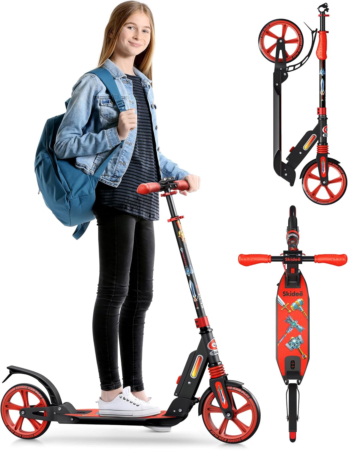 Scooter with Anti-Shock Suspension, 4 Adjustment Levels Handlebar Up to 41 Inches High B3734