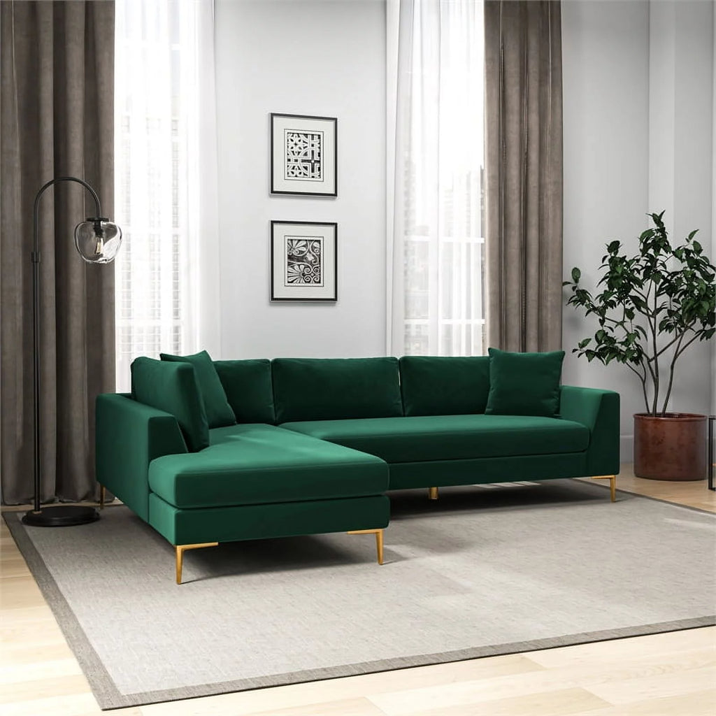 Green Velvet L-Shaped Left-Facing Sectional N54553