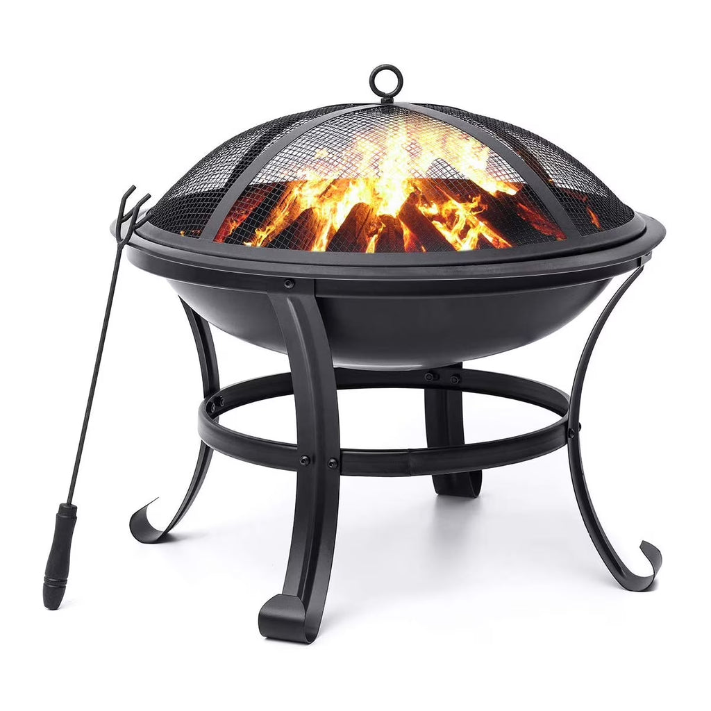 22 inch Portable Wood Burning Fire Pit Bowl with Spark Screen, Log Grate, Poker I238