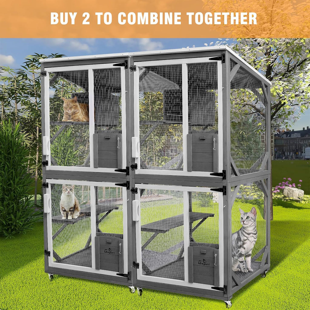 Large Wooden Cat House with Resting Box and Waterproof Roof G801451