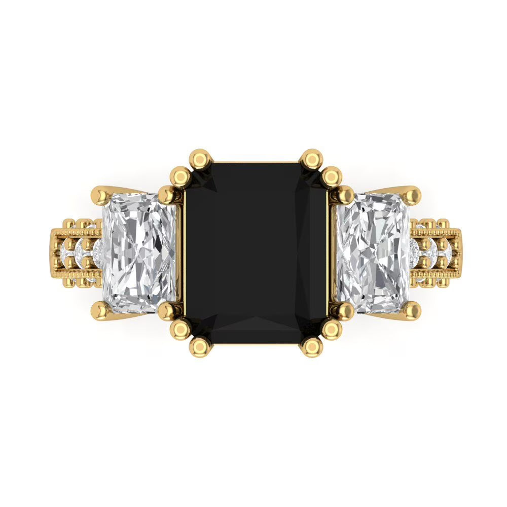 18k Yellow Gold Simulated Diamond Three-Stone Ring SZ 7 W5251