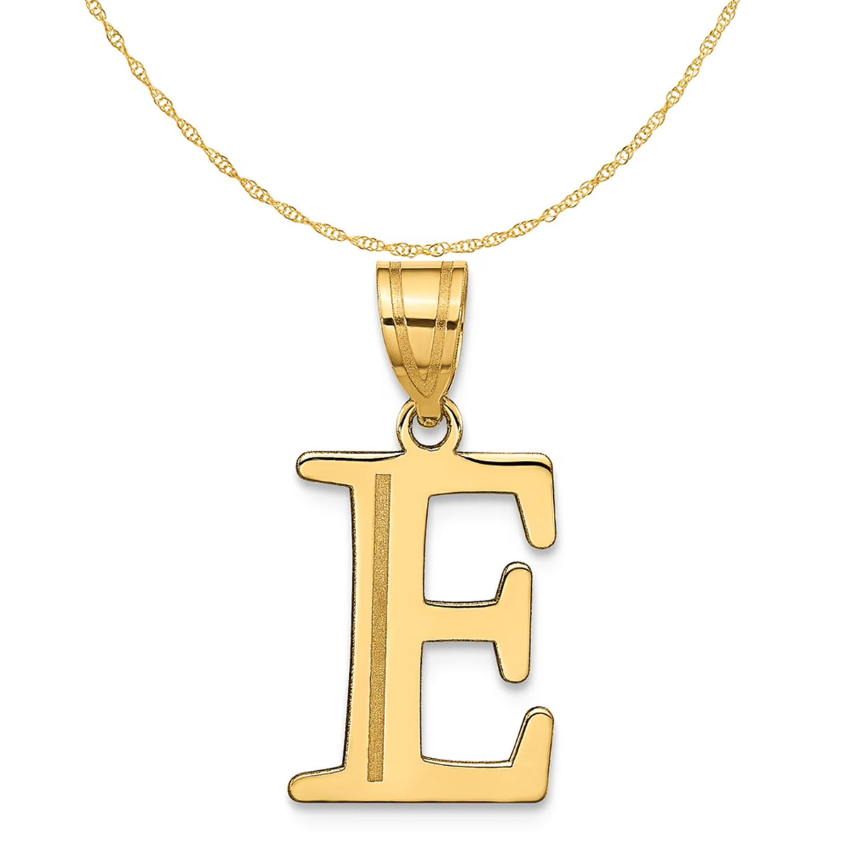 14K Yellow Gold Etched Letter E Initial Pendant Charm with 10K Yellow Gold Rope Chain Necklace 16'' T903499