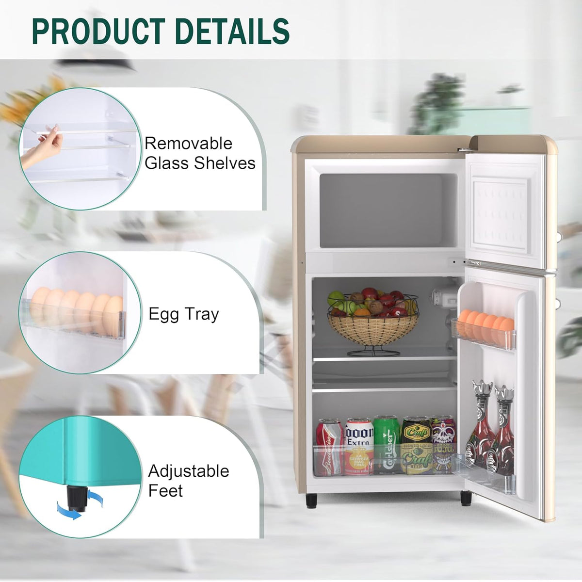 4.1 Cu. Ft. 2-Door Retro Mini Fridge with Freezer (Gold) H7704