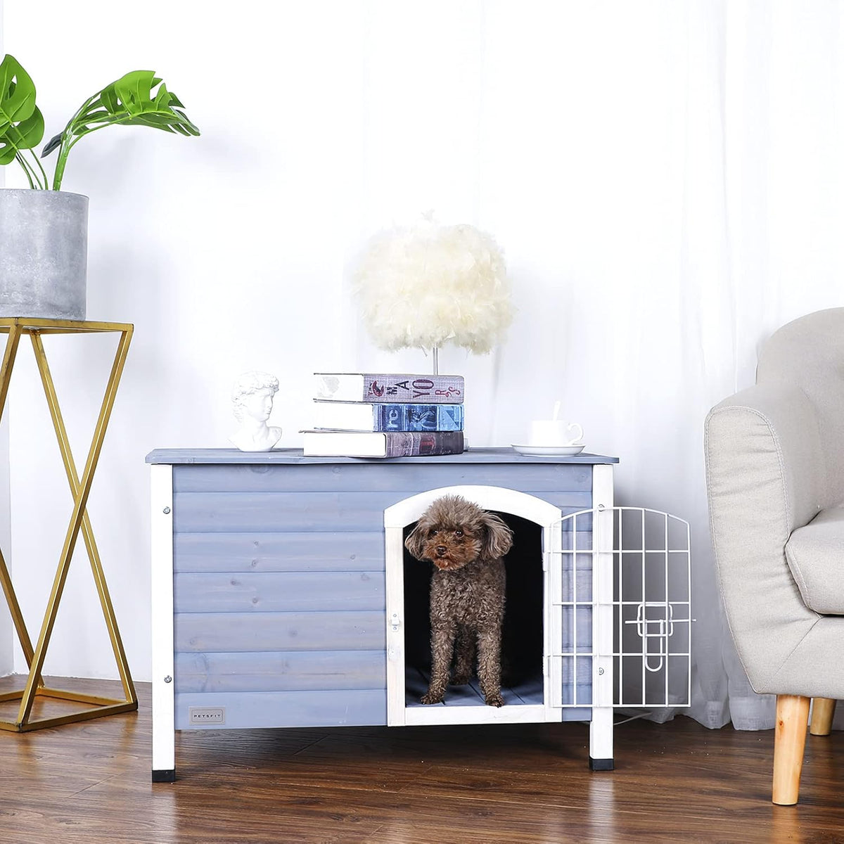 Indoor Wood Dog House with Elevated Floor G220