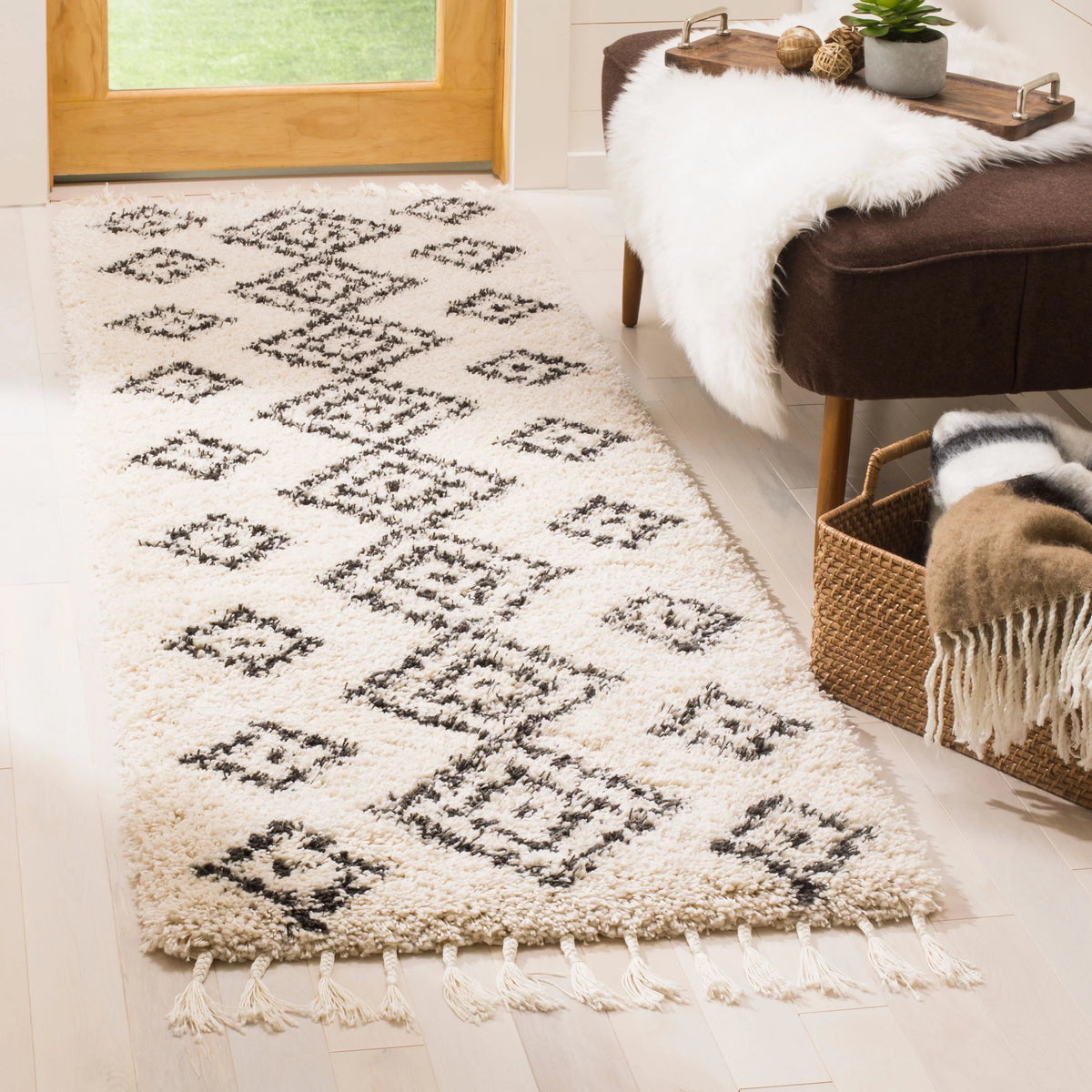 Geometric Moroccan Shag Runner Rug J5899