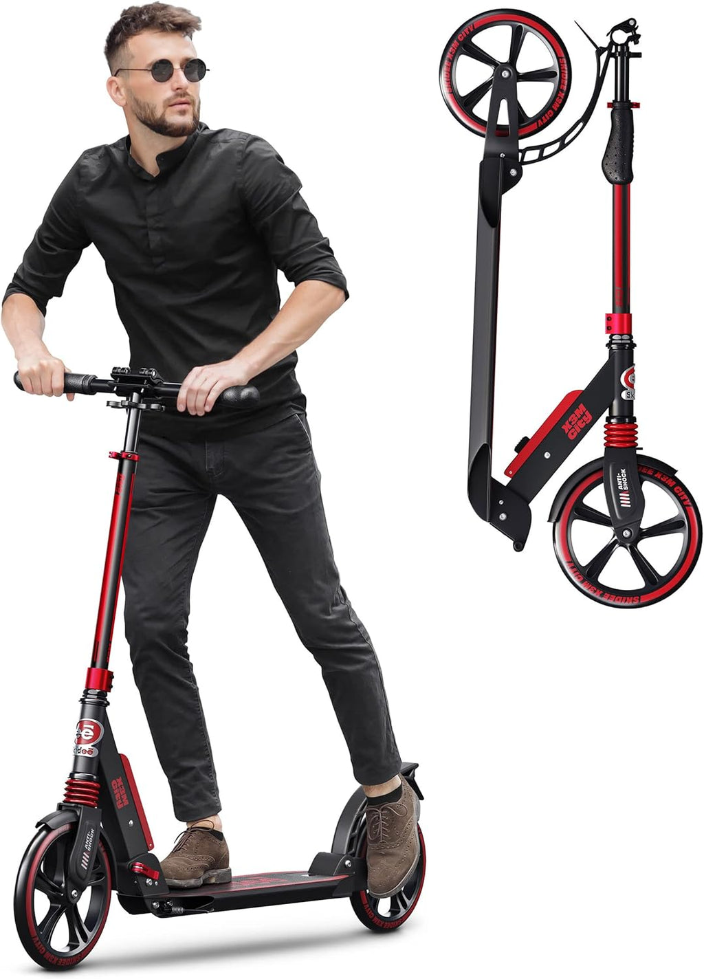 Scooter with Anti-Shock Suspension, 4 Adjustment Levels Handlebar Up to 41 Inches High B3734