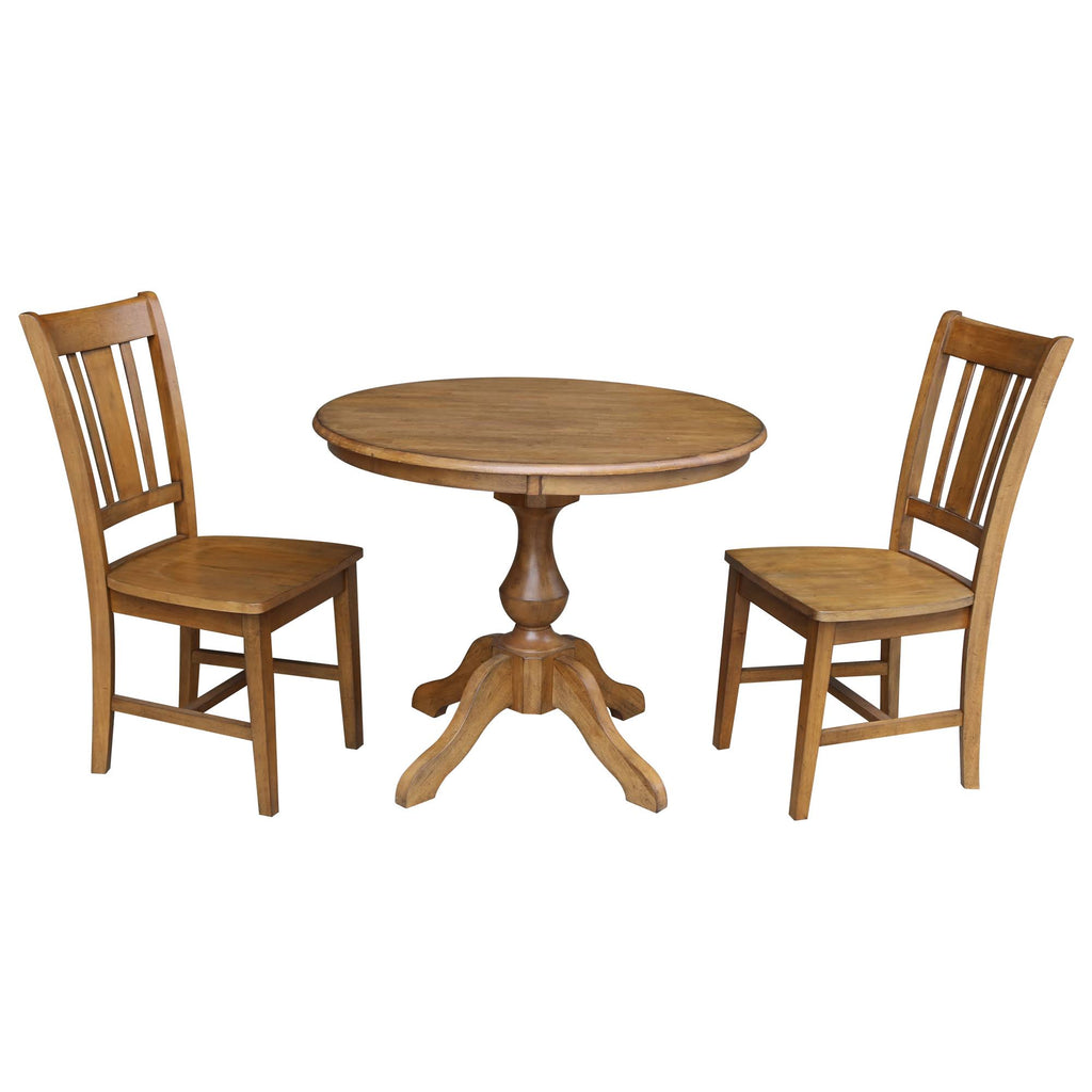 Pecan Round Top Pedestal Table with 2 Chairs F90803