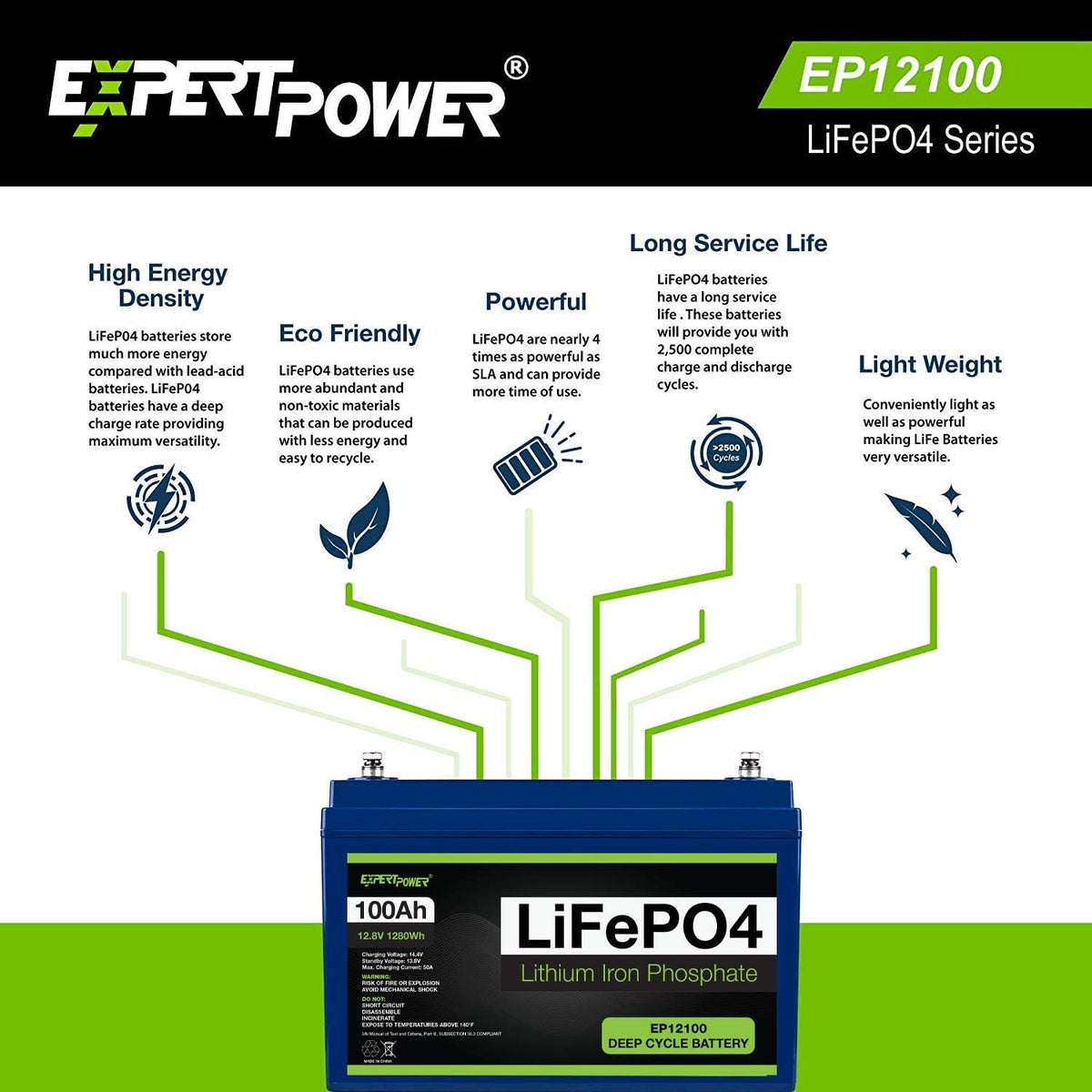 12V 100Ah Lithium LiFePO4 Deep Cycle Rechargeable Battery with Built-in BMS Z823