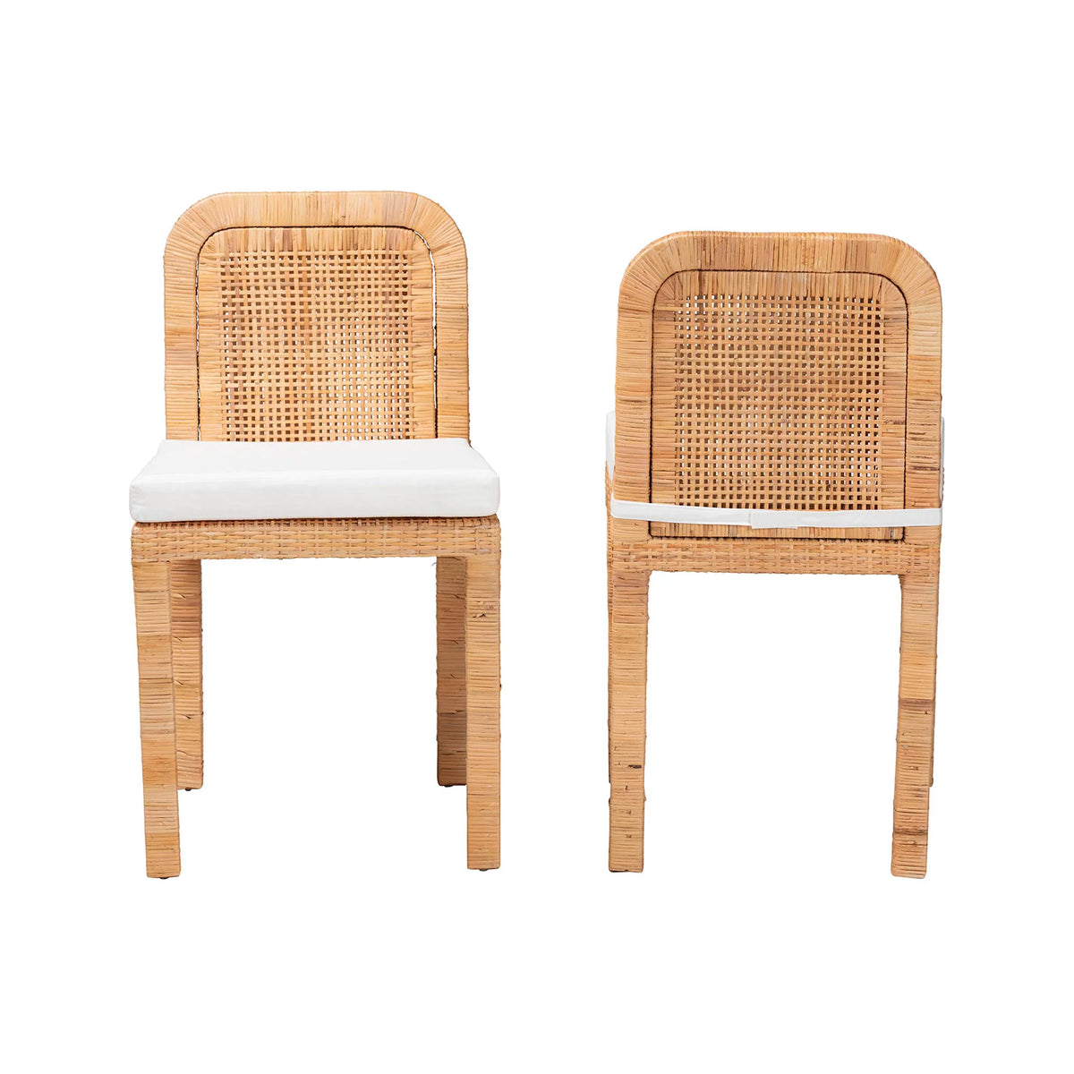 Natural Brown Rattan and Mahogany Wood 2-Piece Dining Chair Set A1075