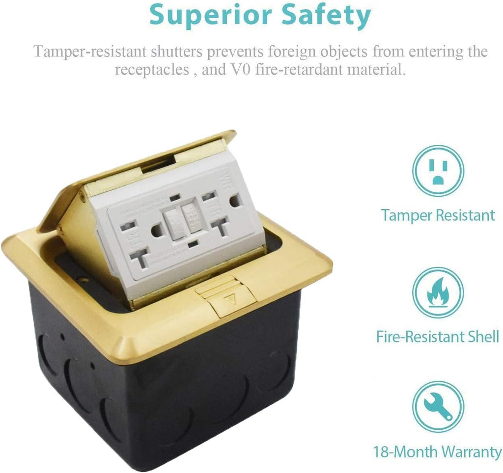 Gold Pack of 2 Pop Up Floor Outlet Covers Box with 20A Duplex Receptacle G1633