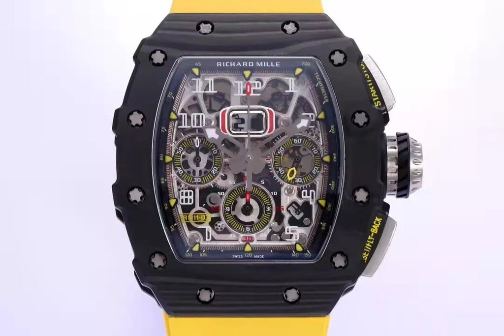 Skeleton Dial Black Bezel Yellow Rubber Strap F164965