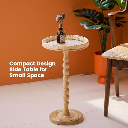 Rattan Round Small Side Table with Solid Wood Leg X5326