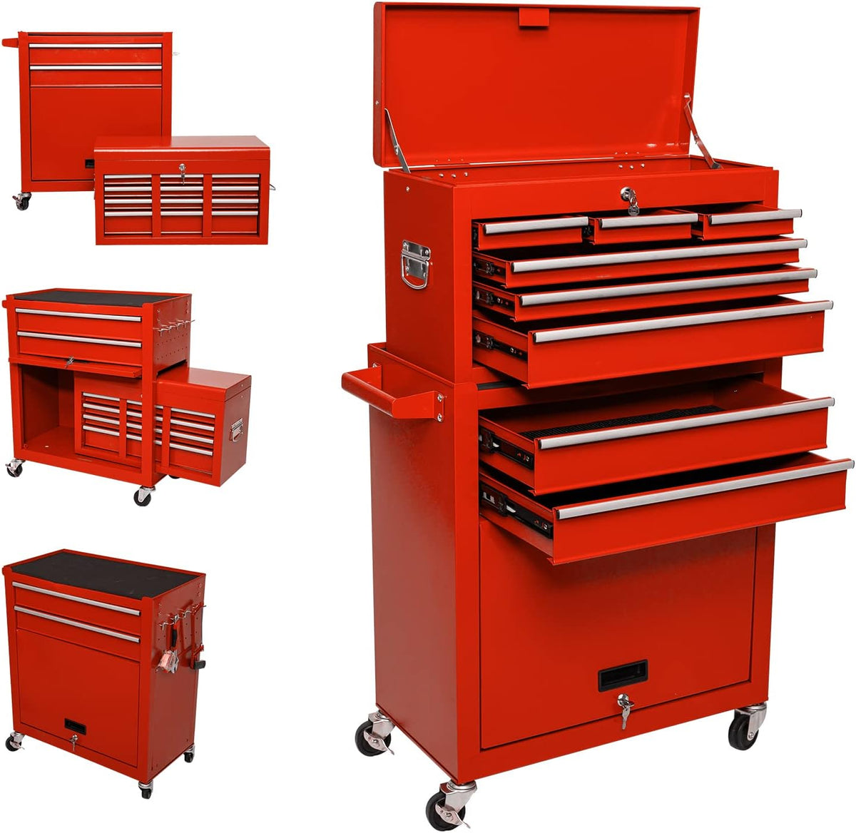 8-Drawer Red Rolling Tool Chest with Wheels O992