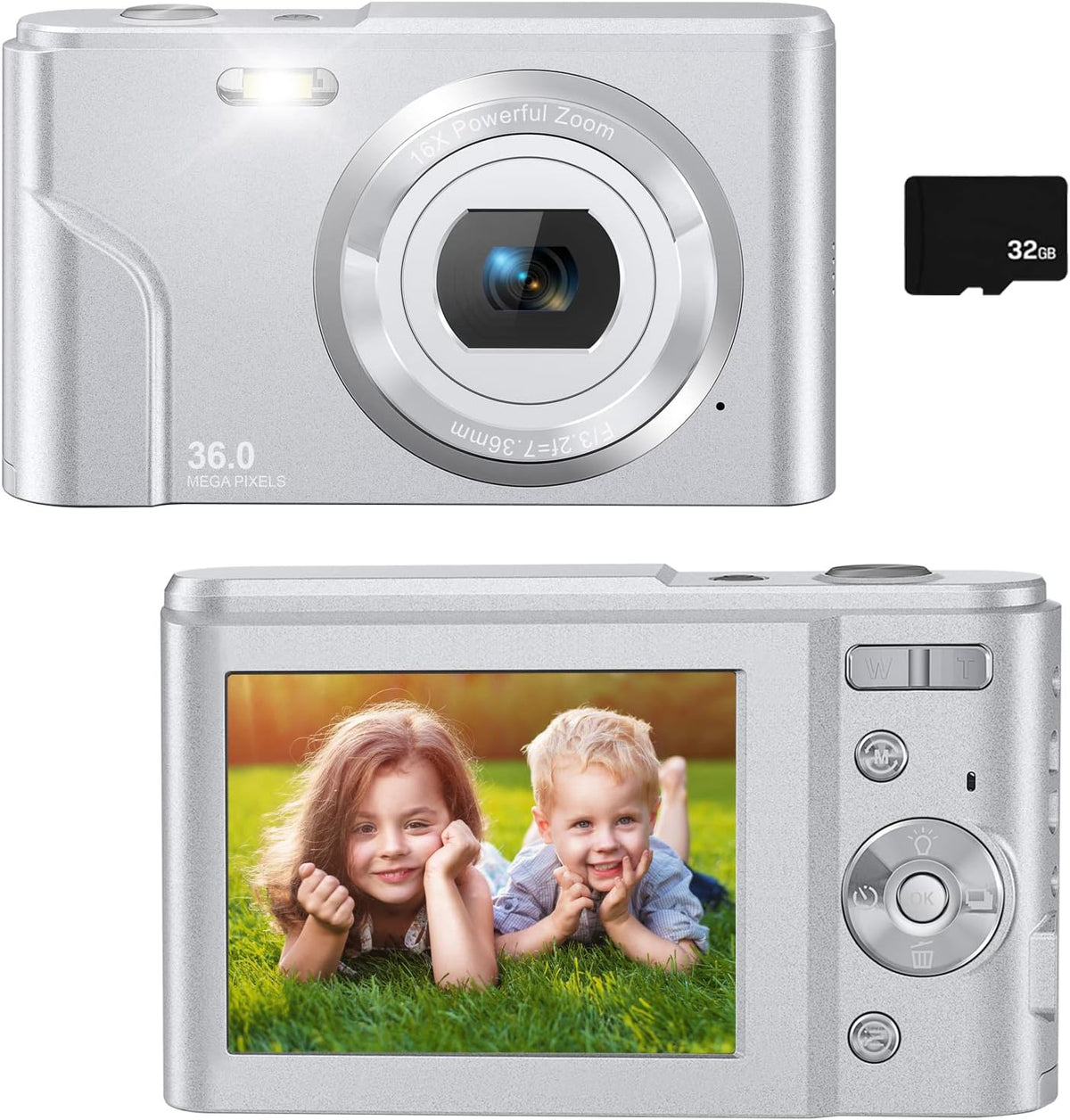 36MP Children's Camera with 32GB SD Card, Full HD 1080P Rechargeable Mini Camera (Light Blue) F1010