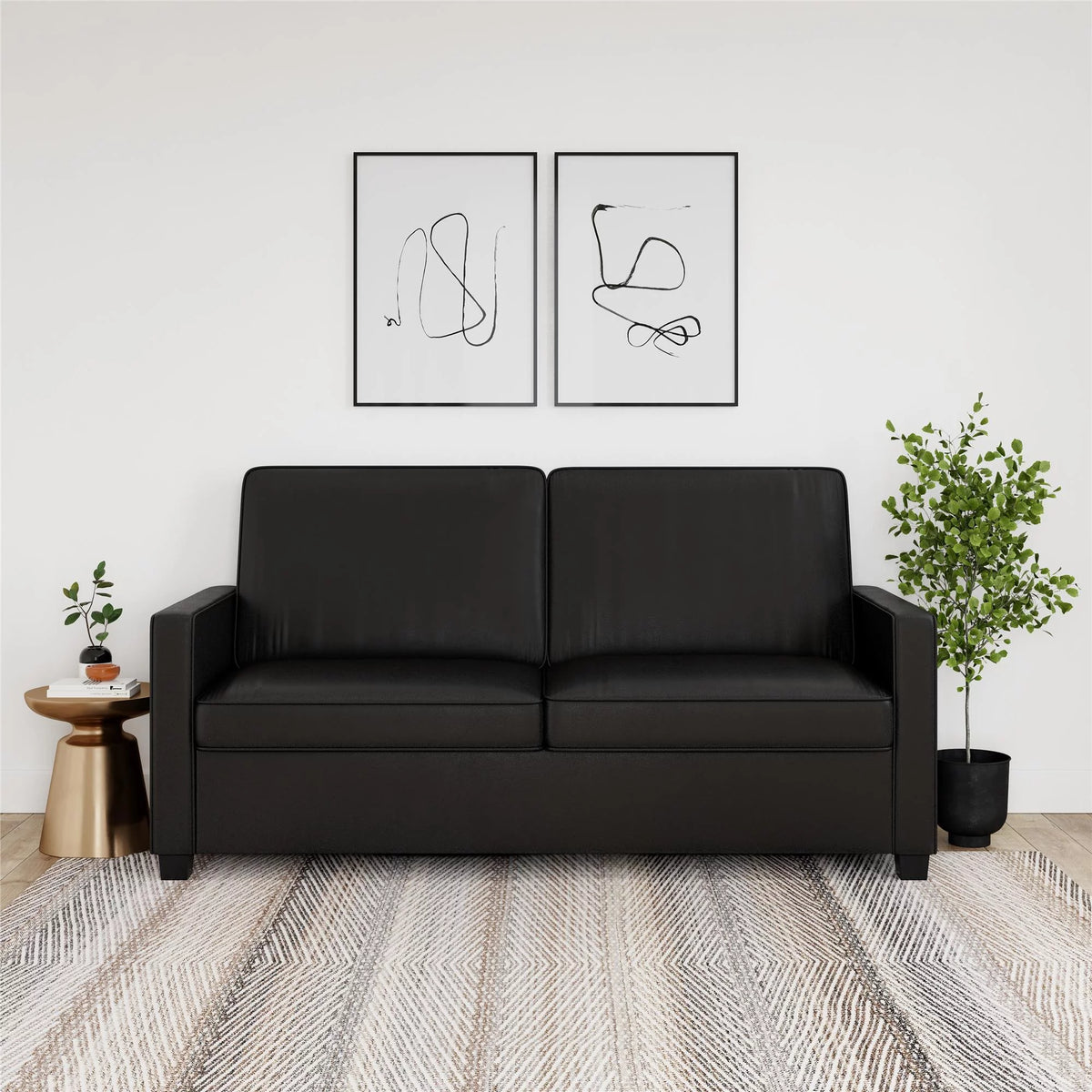 Black Faux Leather Queen Sofa Sleeper H6815