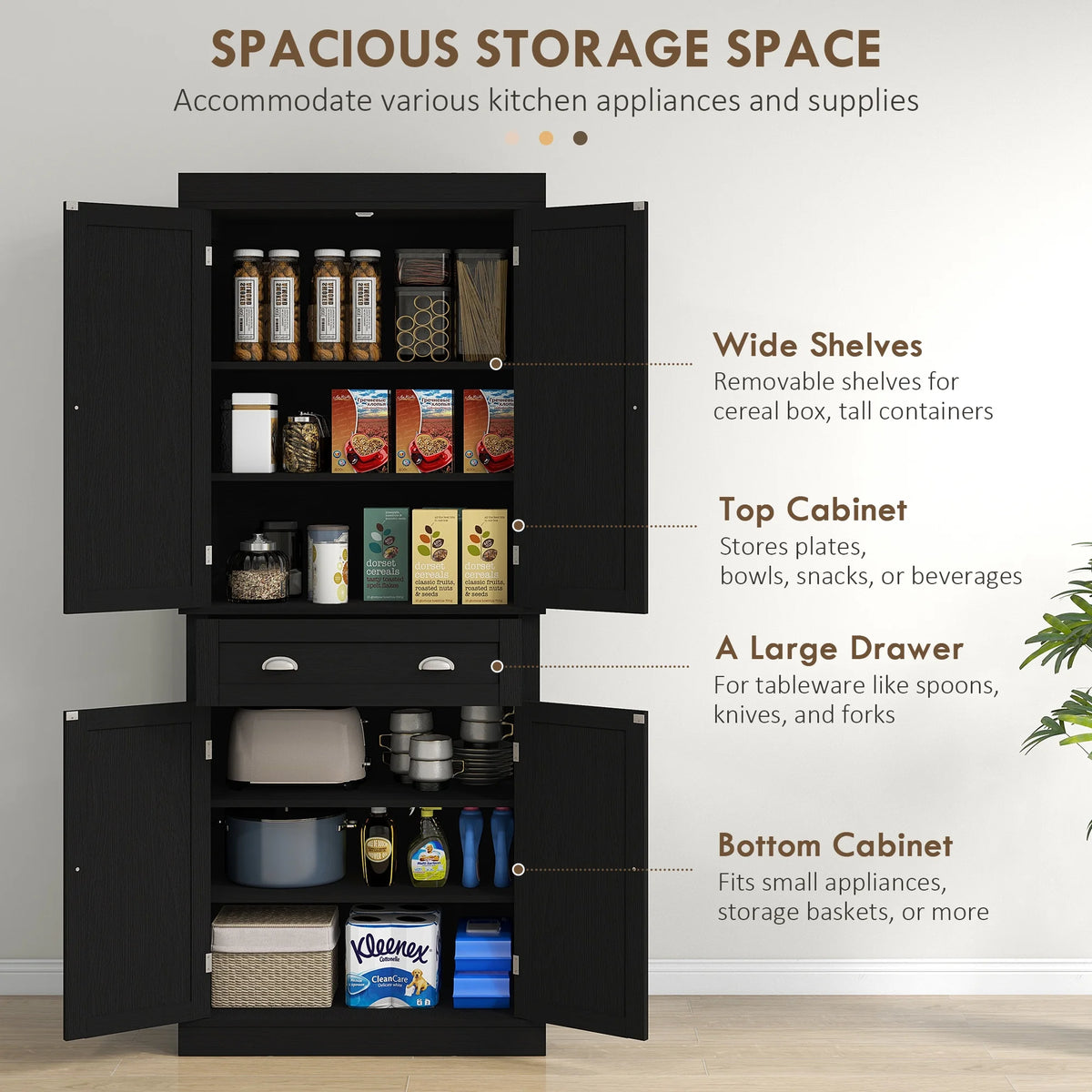 72" Kitchen Pantry Cabinet with 2 Cupboards and Drawer X90605